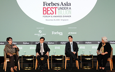 THE WINNING ADVANTAGE (L-R) Marina Budiman, President Commissioner, DCI Indonesia; Lim Chung Chun, Chairman & CEO, iFAST Corporation; Nikhil Sawhney, Vice Chairman & MD, Triveni Turbine; Naazneen Karmali, Executive Editor, Forbes Asia