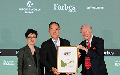 (L-R) Lee Shi Ruh, President & COO, Genting Singapore, CEO, Resorts World Sentosa; Tee Eng Ho, Non-Independent Non-Executive Chairman, Kerjaya Prospek Group; Christopher Forbes, Vice Chairman, Forbes Media