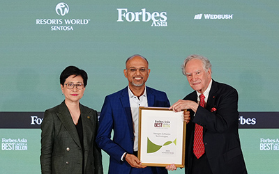 (L-R) Lee Shi Ruh, President & COO, Genting Singapore, CEO, Resorts World Sentosa; Swaminathan Ganesan, Senior General Manager - Product & Solutions, Newgen Software Technologies; Christopher Forbes, Vice Chairman, Forbes Media