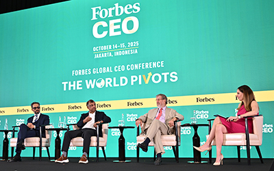 Entrepreneurs: Proven Ideas Face Major Pivots (L-R) Binod K. Chaudhary, Chairman, Chaudhary Group & CG Corp Global; Mohammed Dewji, President, MeTL Group; Tony Fernandes, CEO, Capital A; William E. Heinecke, Founder & Chairman, Minor International; Moira Forbes, Executive Vice President, Forbes Media, President & Publisher, ForbesWomen