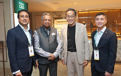 (L-R) Rahul Chaudhary, MD & CEO, CG Corp Global & CG Hospitality Global; Binod K. Chaudhary, Chairman, Chaudhary Group & CG Corp Global; Ho Kwon Ping, Founder & Executive Chairman, Banyan Tree Holdings; Arif Patrick Rachmat, Cofounder & Executive Chairman, TAP Group