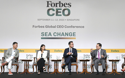 On Solid Ground (L-R) Goodwin Gaw, Chairman & Managing Principal, Gaw Capital Partners; Stephanie Lo, Executive Director, Shui On Land; John Riady, Executive Chairman, Lippo Land, Chairman, Siloam Hospitals; Panote Sirivadhanabhakdi, Group CEO, Frasers Property; Rana Wehbe Watson, Special Projects Director, Forbes Asia